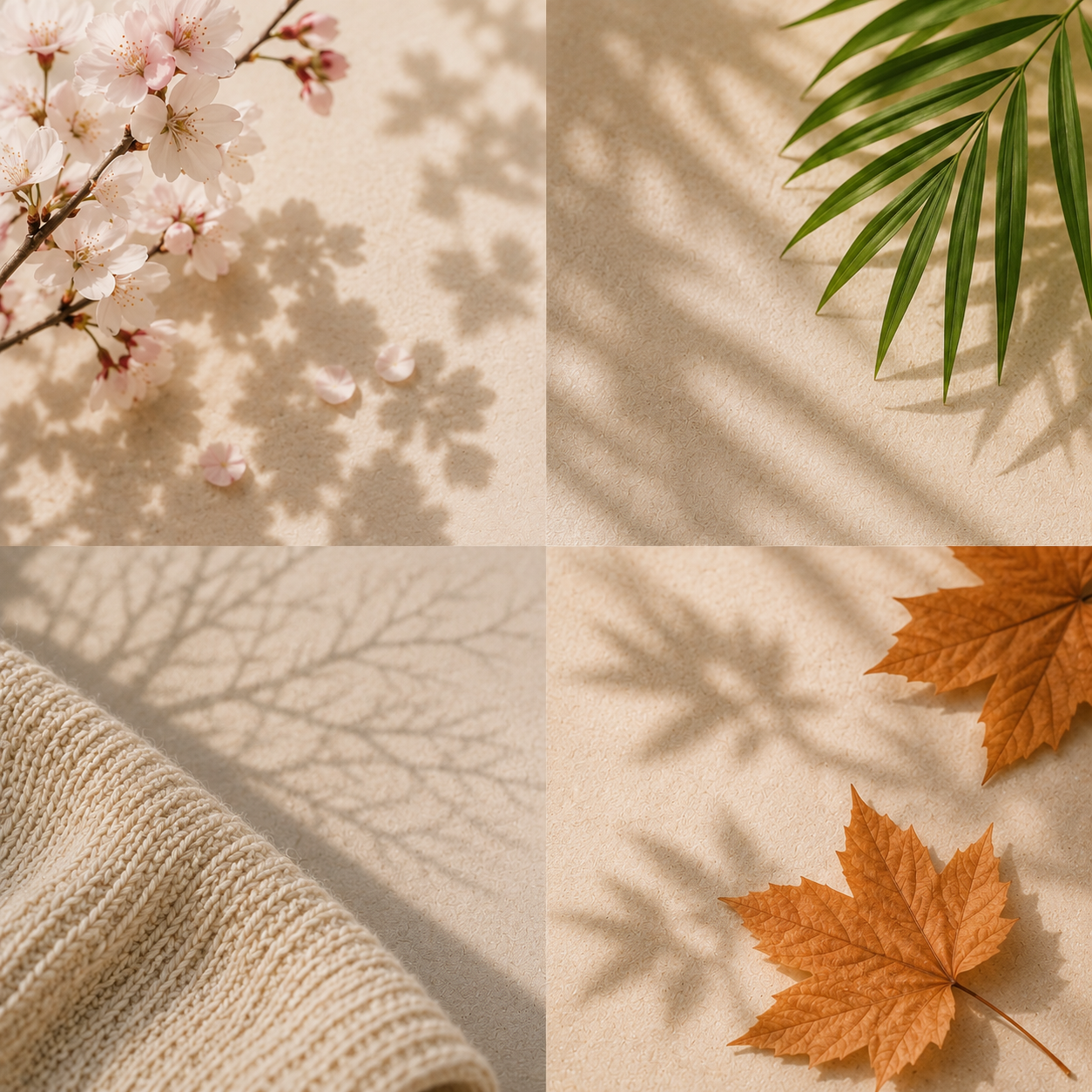 Seasonal skincare flat lay with sun icon and winter knit